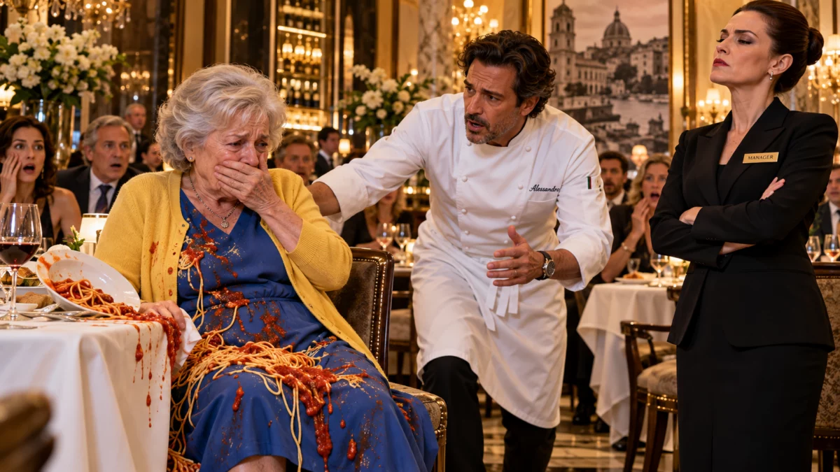Une directrice renverse des pâtes sur une vieille femme pauvre… Le grand chef révèle un sacrifice de vingt ans !