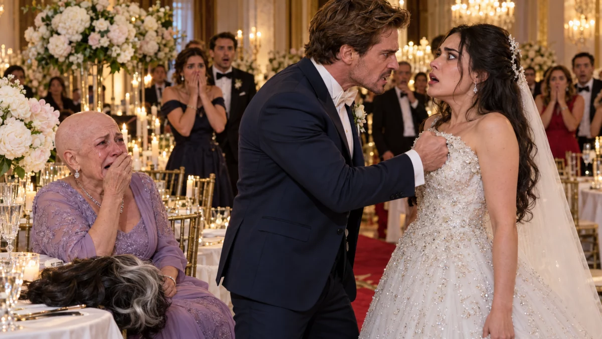 ELLE ARRACHE LA PERRUQUE DE SA BELLE-MÈRE DEVANT LES INVITÉS… MAIS LE MARIÉ LUI FAIT HONTE ! 
