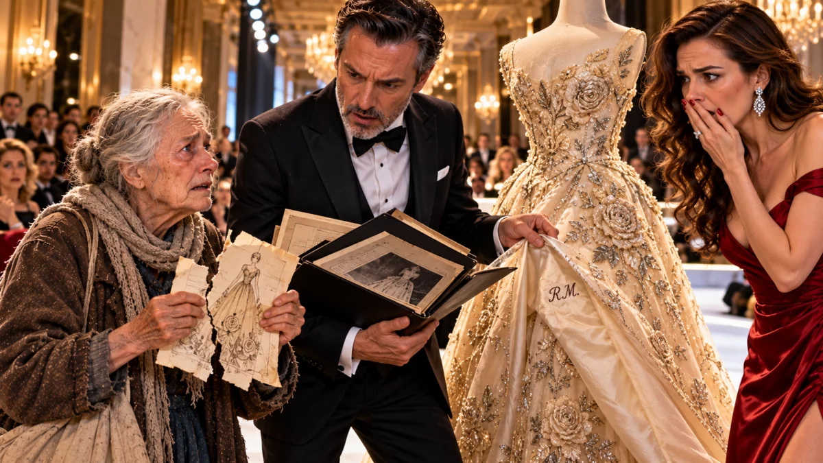 Elle humilie une vieille couturière pauvre lors d’un défilé de luxe… puis une signature cachée révèle un terrible secret vieux de 39 ans !