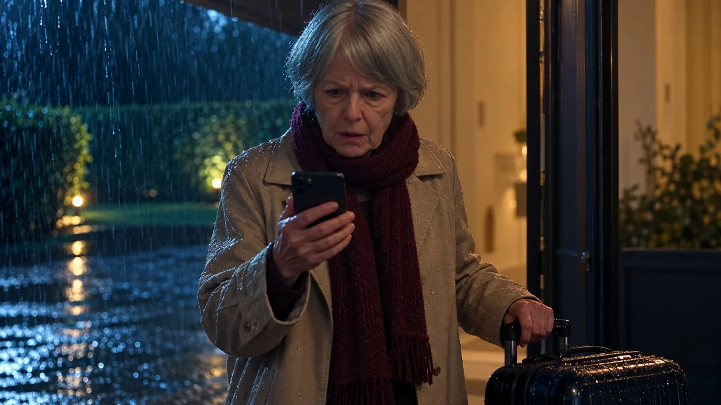 Madeleine découvre la vidéo de son mari devant la maison.